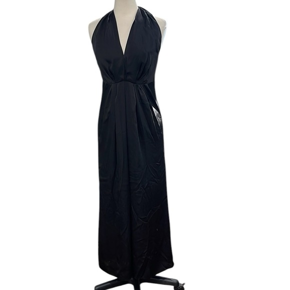 NWT Jill Stuart Halter Deep Vee Low Back Charmeuse Evening Gown SZ 6 Black - Picture 5 of 12